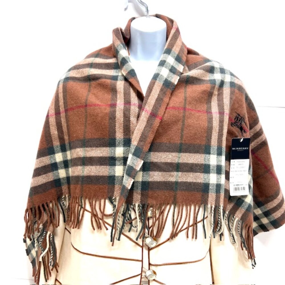 Tag On-Burberrys Scarf/Shawl 100% Lambwool Bugendy Plaid Embroid 50"x27" (18 - Picture 5 of 14